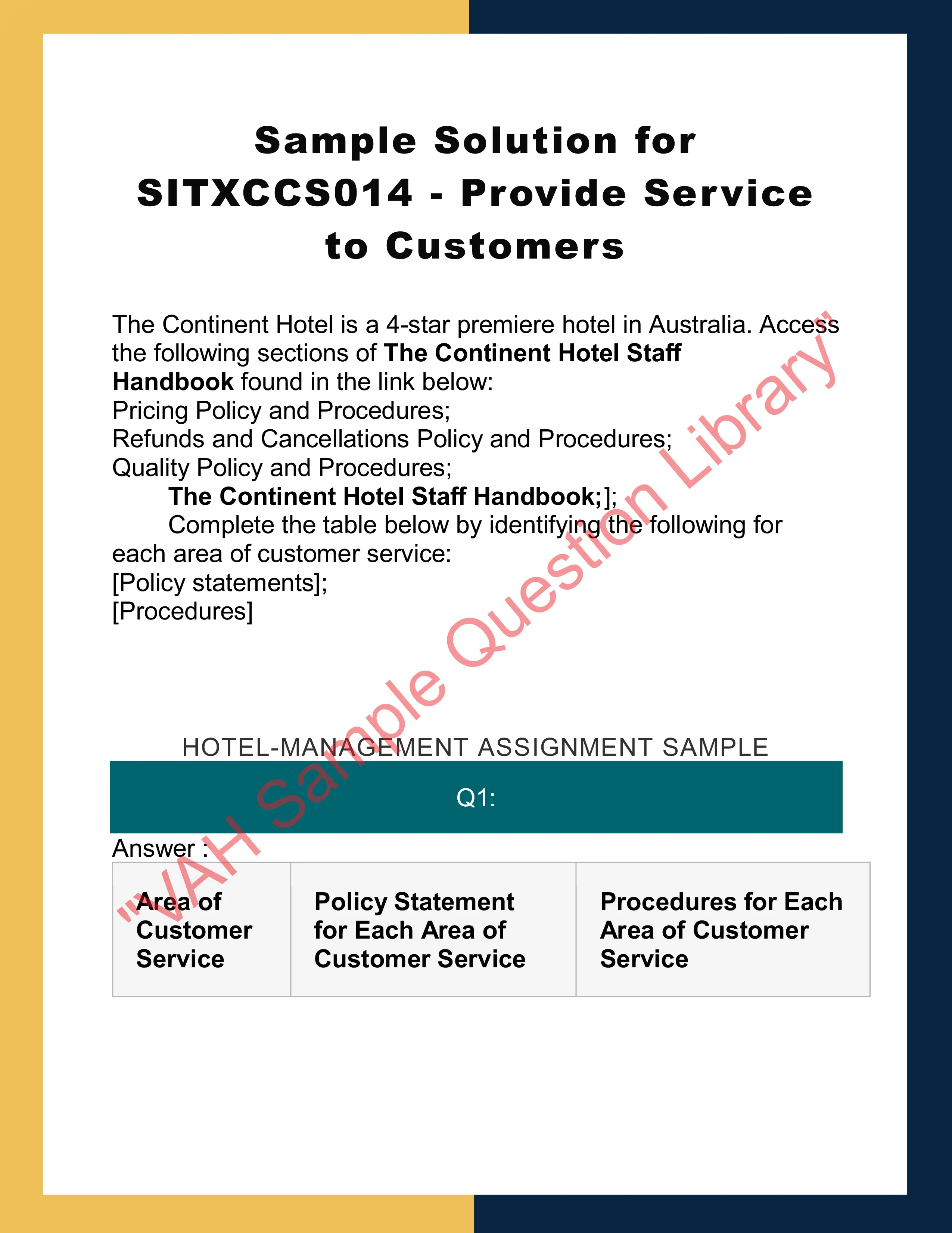 Sample Solution for SITXCCS014 - Provide Service to Customers 0